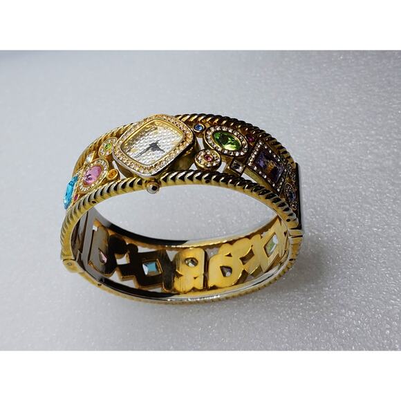Rainbow Cuff Bangle Gem Crystal Infinity Diwali Gold Gauntlet Bracelet Watch - Picture 8 of 10